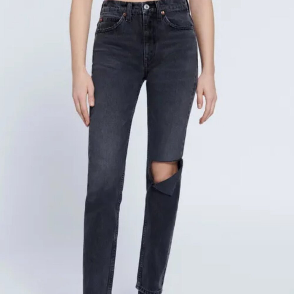 NWT RE/DONE 70's Straight Jeans Black With Rip